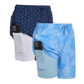 Dreamwave Men's 2-Pack Compression Liner Swim Trunks with Phone Pocket 7 inch Inseam Anti Chafing Navy Blue Floral