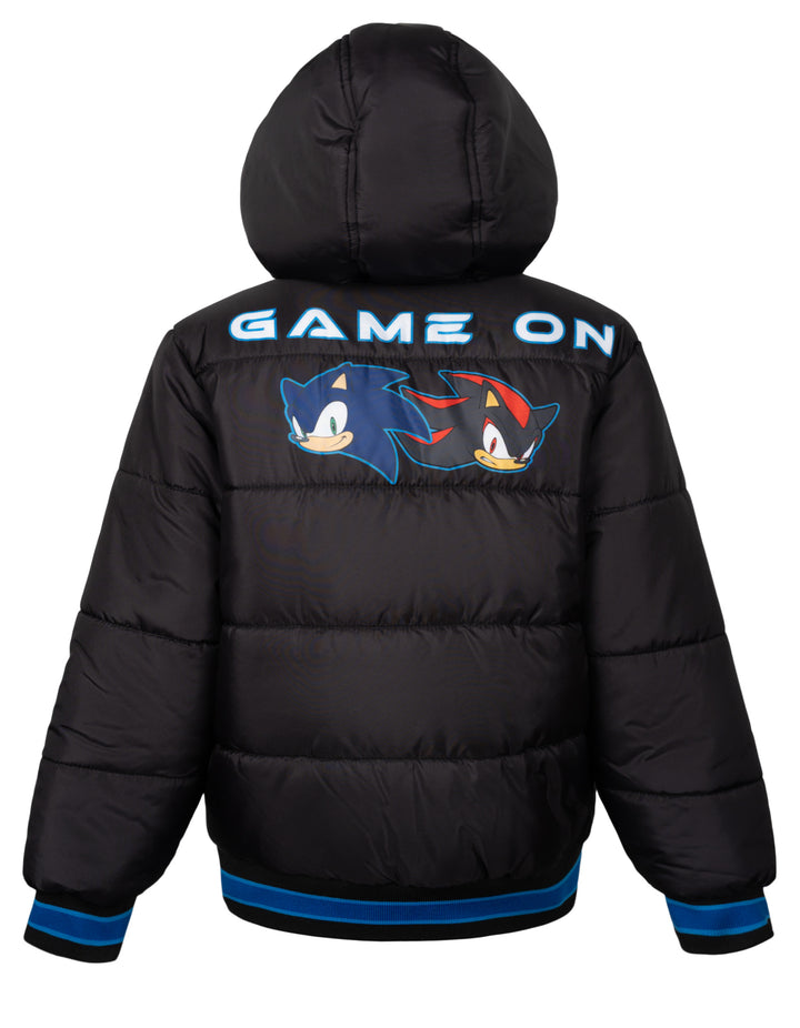 SEGA Sonic the Hedgehog Boys' Hooded Puffer Jacket Shadow Black