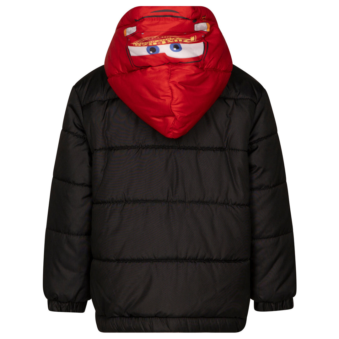 Cars Lightning McQueen Boys' Hooded Zip-Up Puffer Coat Black Red