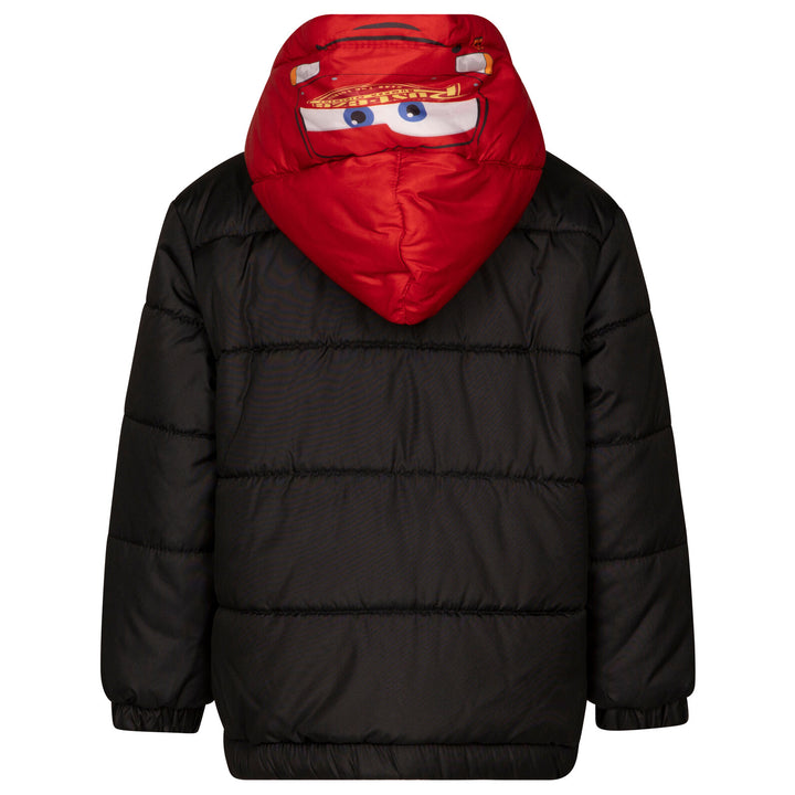 Cars Lightning McQueen Boys' Hooded Zip-Up Puffer Coat Black Red
