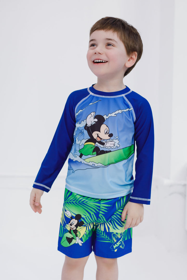 Disney Mickey Mouse 2-Piece Swimwear Rash Guard and Swim Trunks Set Surf Navy