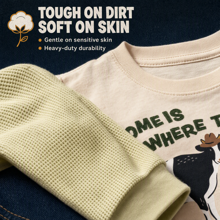 John Deere Boys' Long Sleeve T-Shirt Ivory and Green