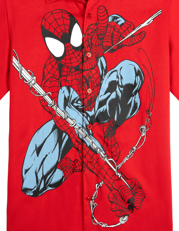 Marvel Spider-Man Matching Family Hawaiian Short Sleeve Button Down Shirt Crimson