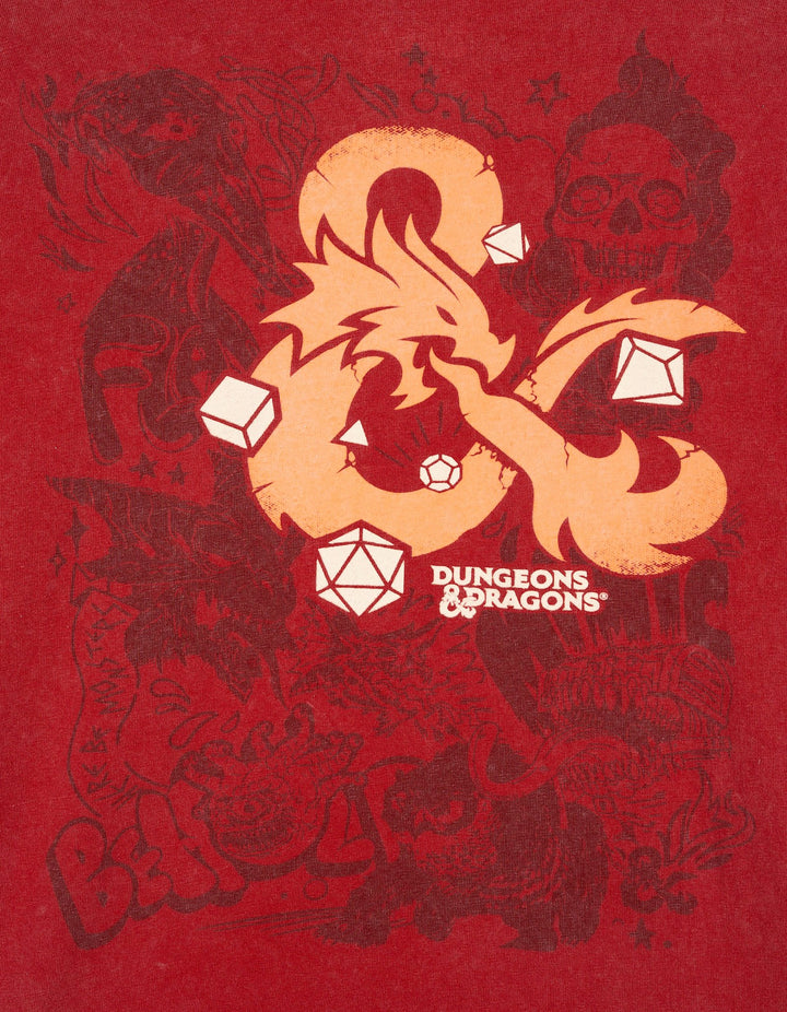 Dungeons & Dragons Graphic Logo Ringer T-Shirt Mottled Red Coral