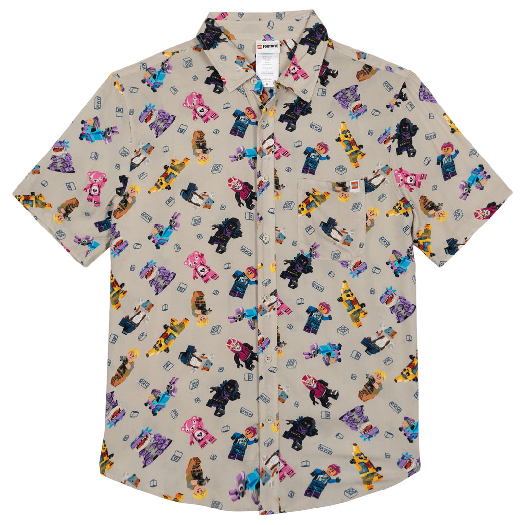 LEGO Fortnite Men's Short Sleeve Button Down Shirt Cool Gray