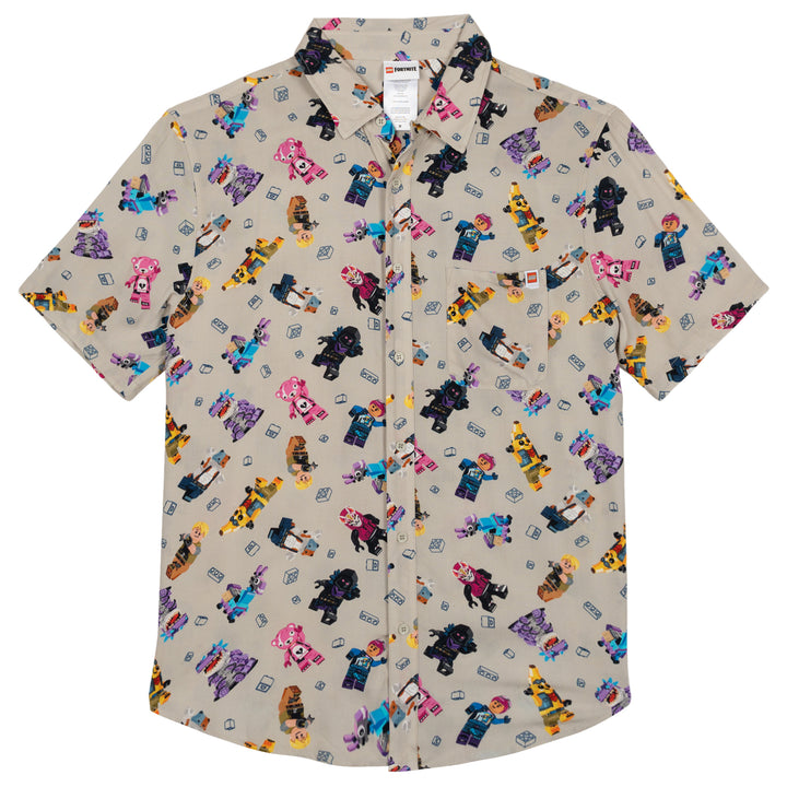 LEGO Fortnite Men's Short Sleeve Button Down Shirt Cool Gray