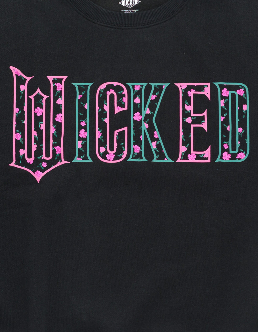 Wicked Women's Fleece Crewneck Pullover Black Floral
