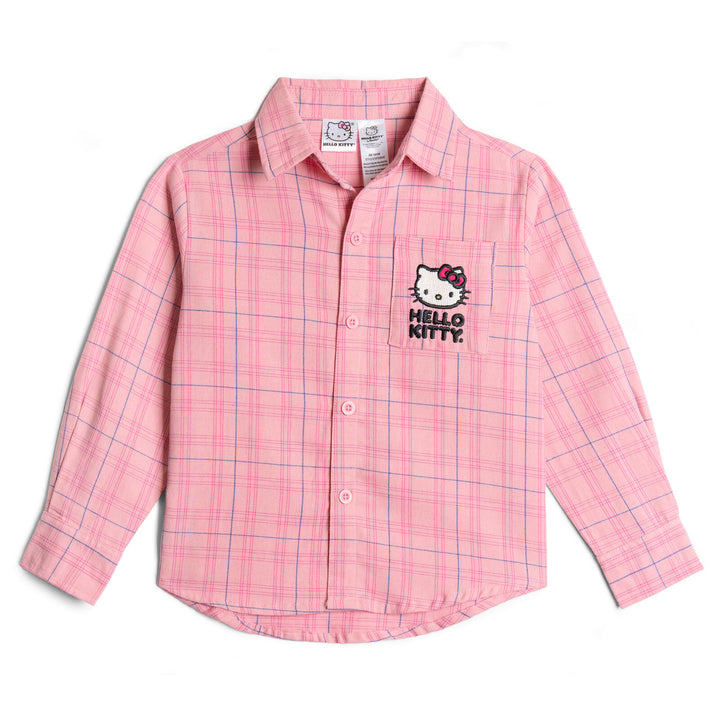 Hello Kitty Girls' Long-Sleeve Flannel Button-Down Shirt Pink