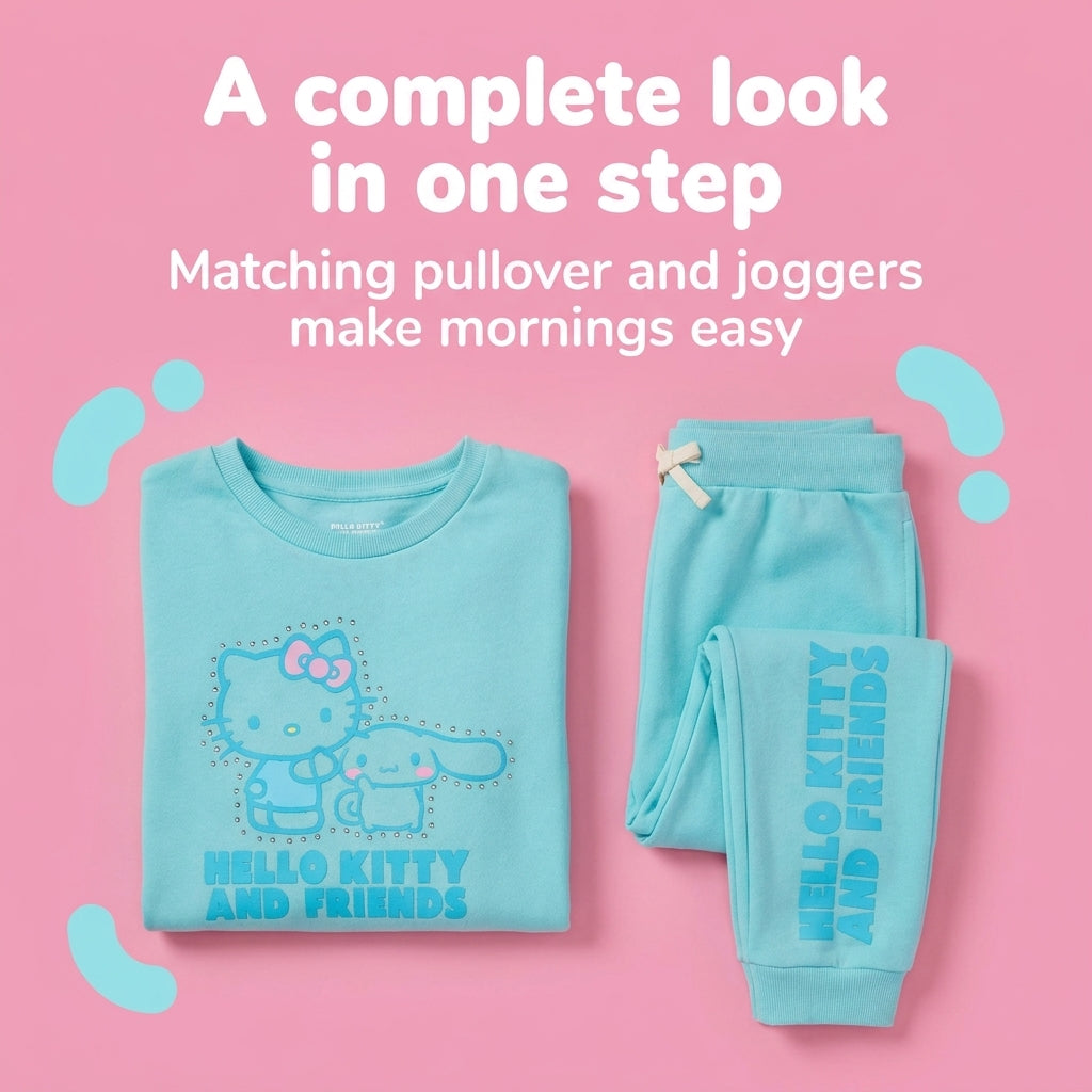 Hello Kitty Girls' Fleece 2-Piece Sweatshirt and Joggers Set Cinnamoroll Blue
