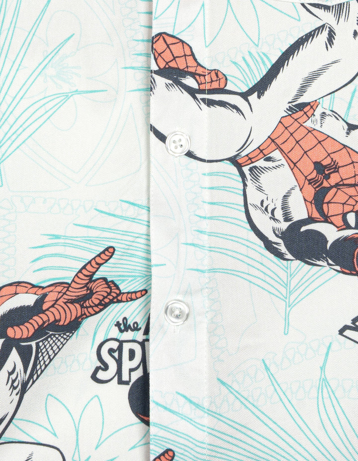 Marvel Spider-Man Boys' Hawaiian Short Sleeve Button Down Shirt Ivory