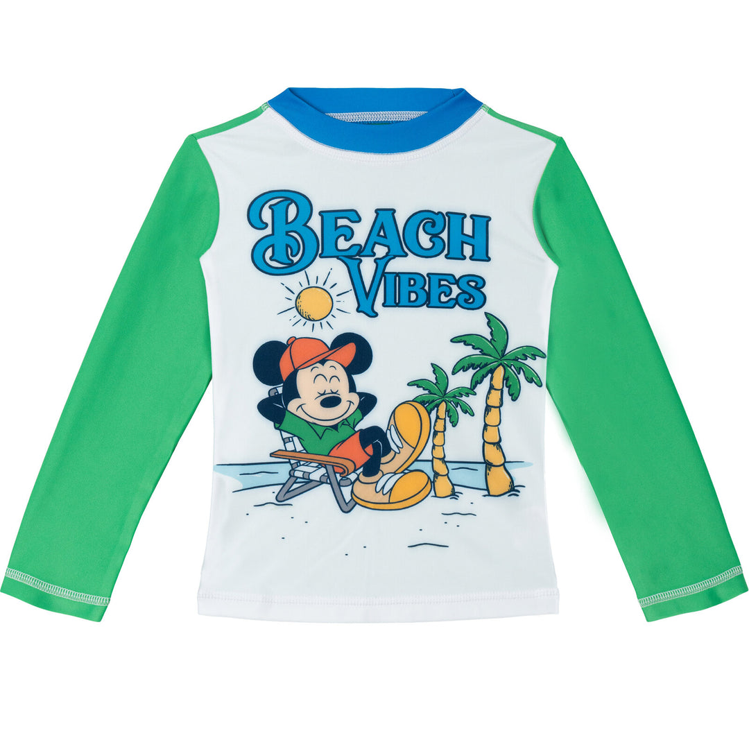 Disney Mickey Mouse 2-Piece Swimwear Rash Guard and Swim Trunks Set Beach Green