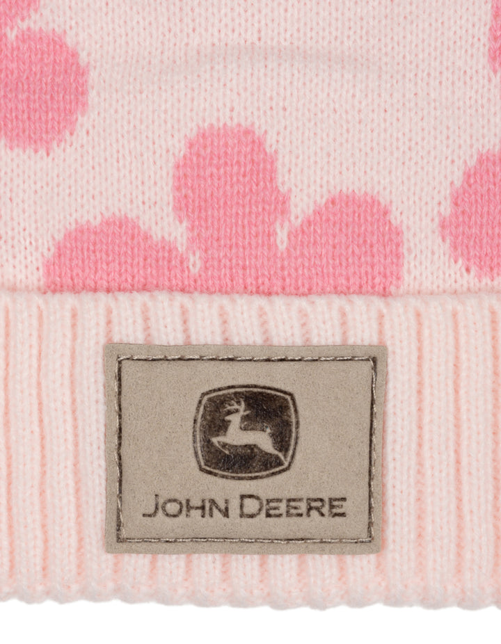 John Deere Toddler Girls' Pom Pom Beanie Hat with Sound Chip Pink Floral Pig