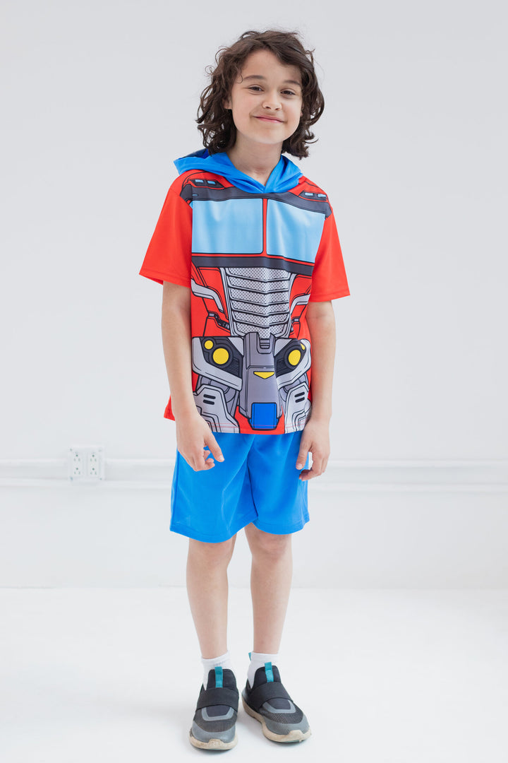 Transformers Optimus Prime Cosplay Hooded Tee and Shorts Set Blue Red