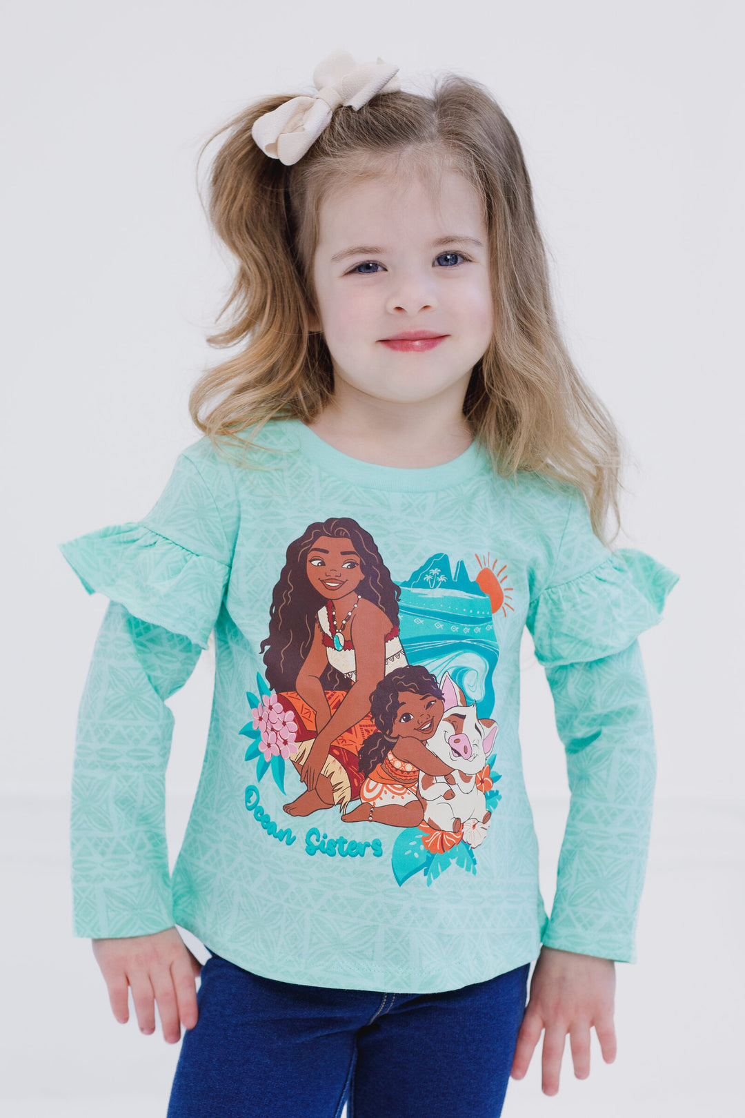 Disney Moana Girls' 2-Pack Long Sleeve T-Shirts Cream Green