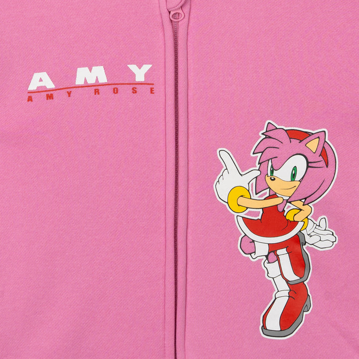 SEGA Sonic the Hedgehog Amy Rose Girls' Fleece Cosplay Zip-Up Hoodie Pink