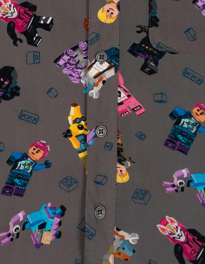 LEGO Fortnite Boys' Short Sleeve Button Down Shirt Gray