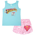 DC Comics Justice League Supergirl Girls' Athletic Tank Top and Shorts Set Krypto Blue Pink