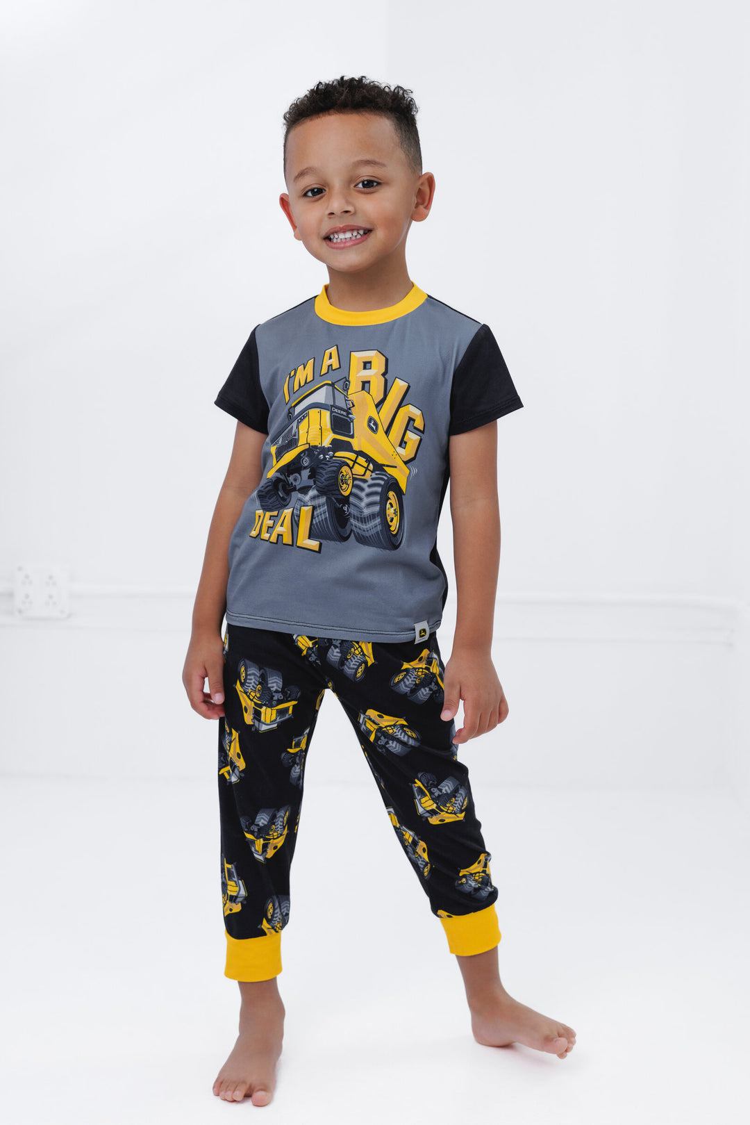 John Deere Boys' 2-Piece Pajama Set Black Dark Gray
