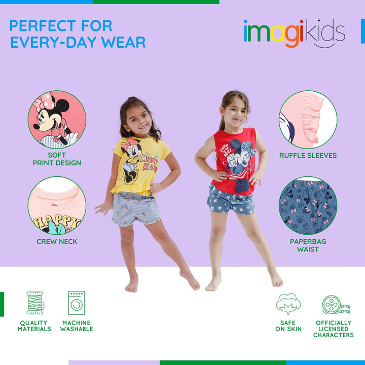 Disney Minnie Mouse Girls' Graphic T-Shirt and Chambray Shorts Set Pink Stripe