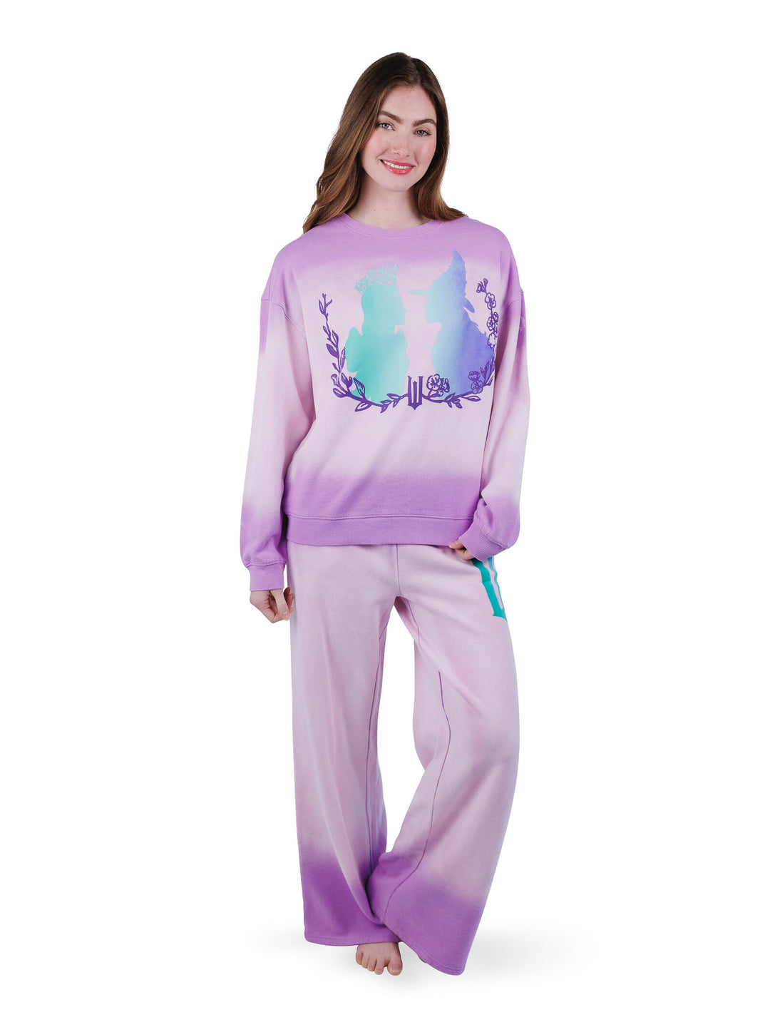 Wicked Women's Fleece Crewneck Pullover Glinda Elphaba Purple