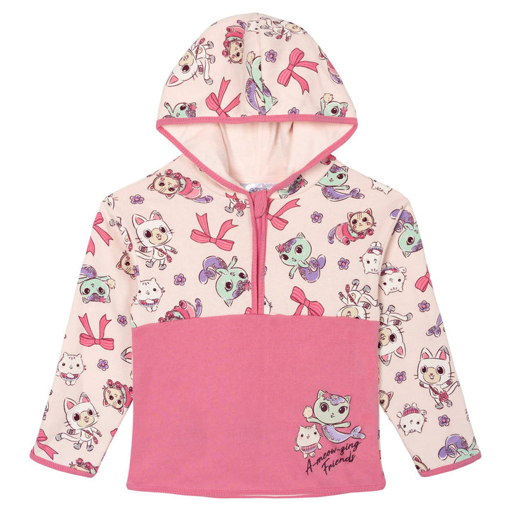 Gabby's Dollhouse Girls' Fleece Half Zip Hoodie Pink Allover Print