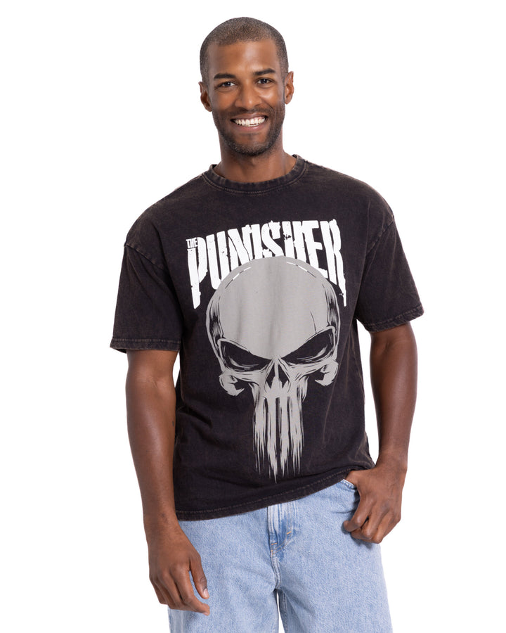 Marvel Men's Short Sleeve T-Shirt Punisher Washed Black
