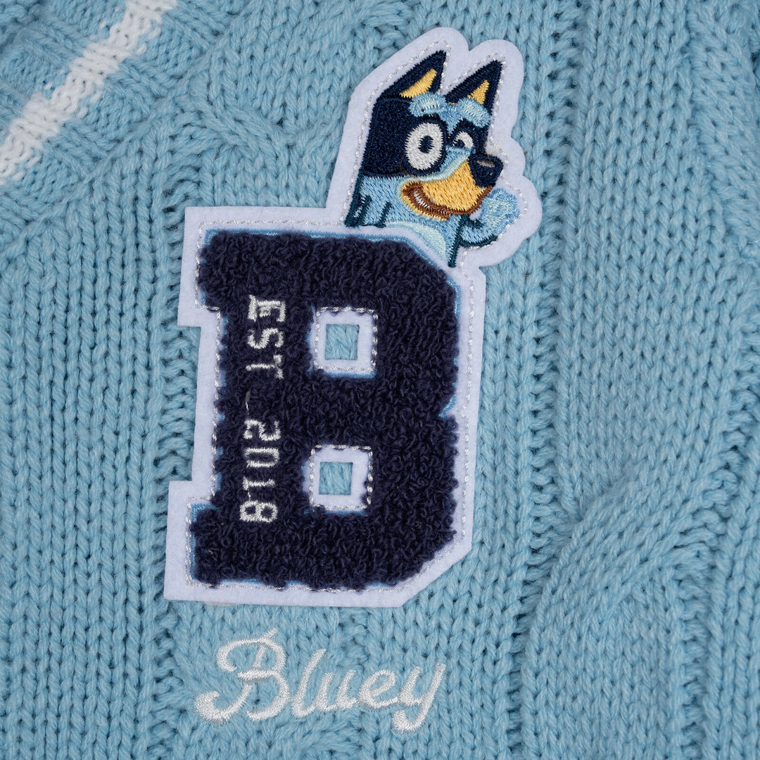 Bluey Girls' Varsity Cardigan Sweater Light Blue