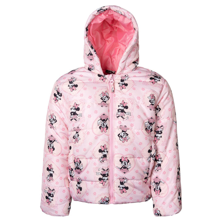 Minnie Mouse Girls' Hooded Puffer Jacket Pink Floral