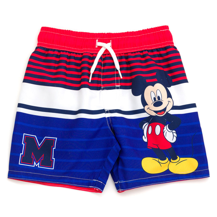 Disney Mickey Mouse Boys' Quick Dry Microfiber Swim Trunks Blue Red Stripe