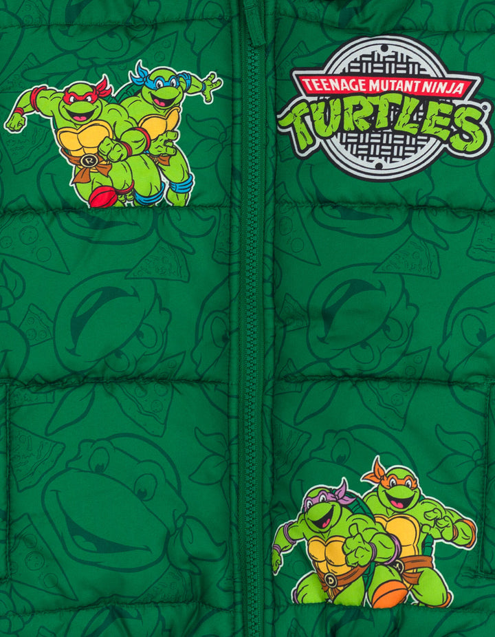 Teenage Mutant Ninja Turtles Boys' Zip-Up Hooded Puffer Jacket Forest Green