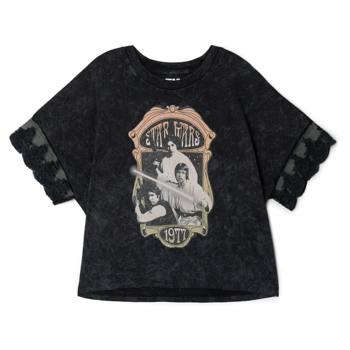 Star Wars Women's Vintage T-Shirt Luke Leia Black Wash