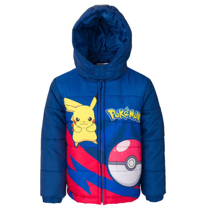 Pokemon Boys' Hooded Puffer Jacket Navy Blue