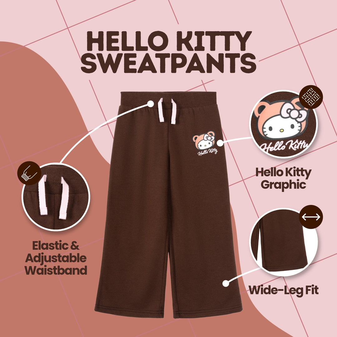 Hello Kitty Girls' Fleece 2-Piece Sweatshirt and Pants Set Cocoa