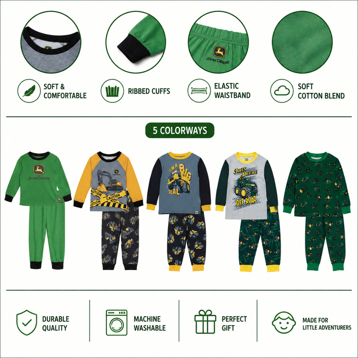 John Deere Boys' 2-Piece Pajama Set Black Dark Gray