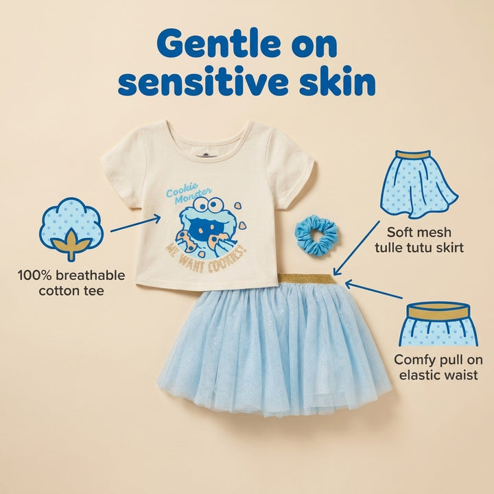 Sesame Street Cookie Monster Girls' T-Shirt and Tutu Skirt Set Blue