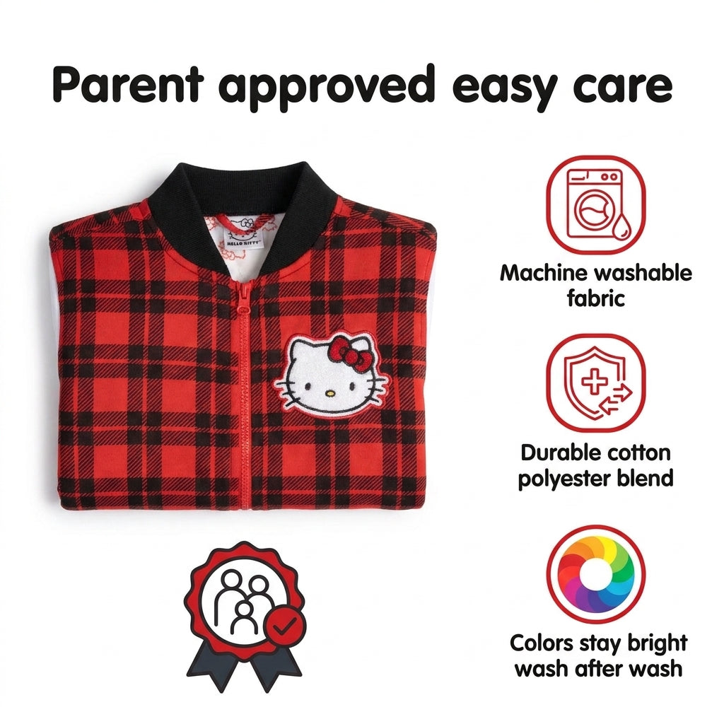 Hello Kitty Girls' Varsity Bomber Jacket Red Plaid