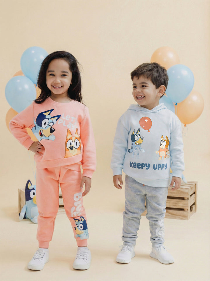 Bluey Boys' Fleece 2-Piece Hoodie and Pants Set Bingo Blue Grey
