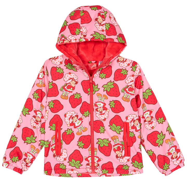 Strawberry Shortcake Girls' Zip-Up Hooded Windbreaker Jacket Pink