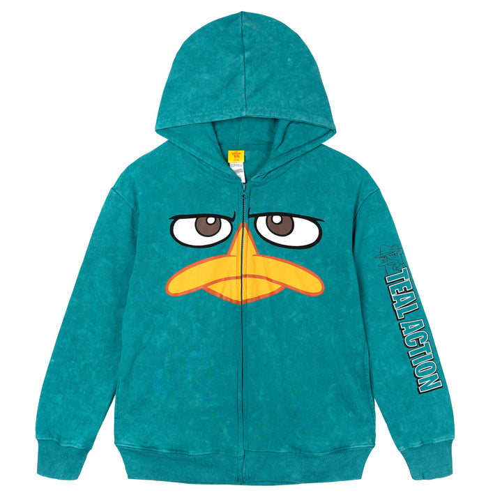 Phineas & Ferb Phineas and Ferb Perry the Platypus Matching Family Cosplay Fleece Zip-Up Hoodie Agent P Mineral Teal