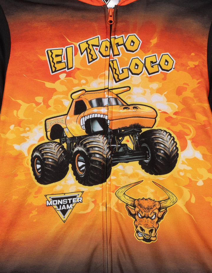 Monster Jam El Toro Loco Boys' Fleece Hooded One Piece Orange