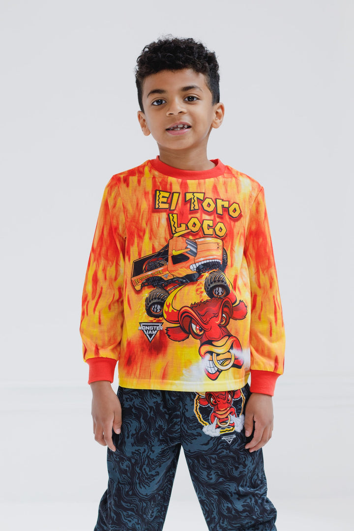 Monster Jam El Toro Loco Boys' 2-Piece Long Sleeve Pajama Set Orange