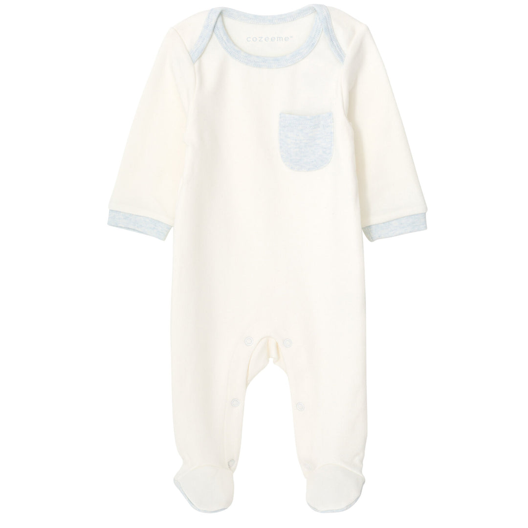 Cozeeme Baby Boy or Girl Footed Sleep N Play Cream Heather Blue