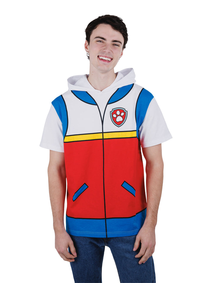 Paw Patrol Ryder Adult Men or Women Cosplay Hooded T-Shirt Red Blue
