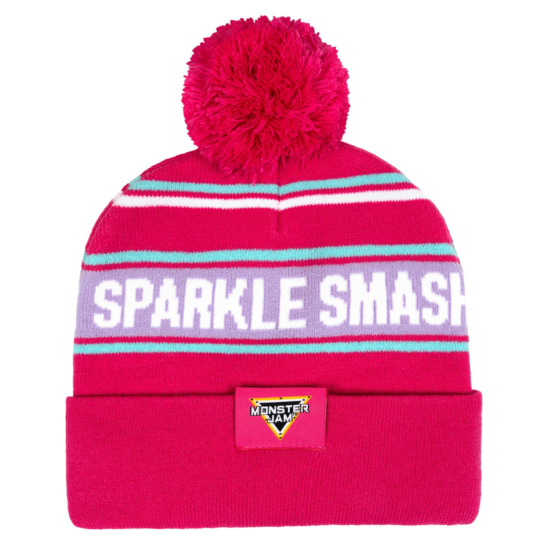 Monster Jam Sparkle Smash Women's Knit Beanie Hat Fuchsia