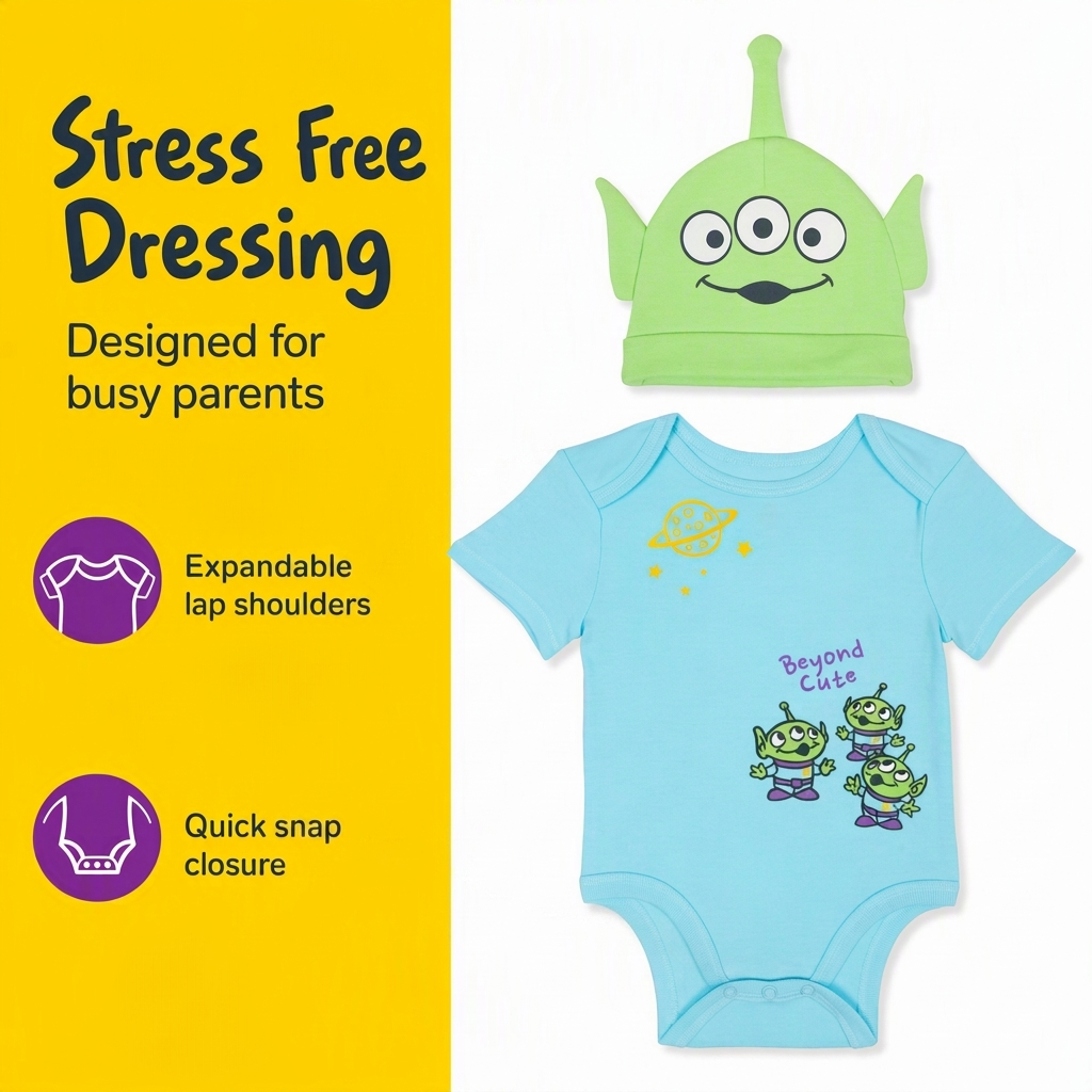 Disney Toy Story 2-Piece Cosplay Bodysuit and Hat Set Blue Green Alien