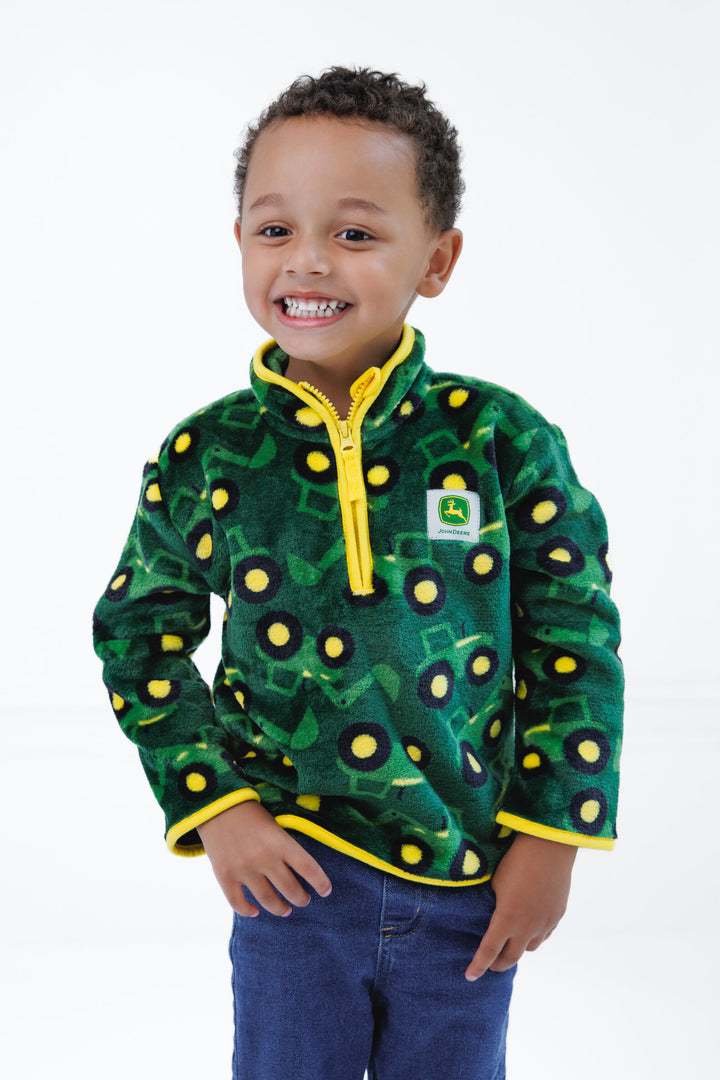 John Deere Boys' Fleece Quarter-Zip Sweatshirt Dark Green Yellow