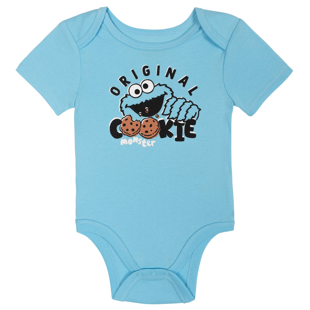 Sesame Street Cookie Monster Baby 3-Piece Bodysuit Pants and Hat Set Blue