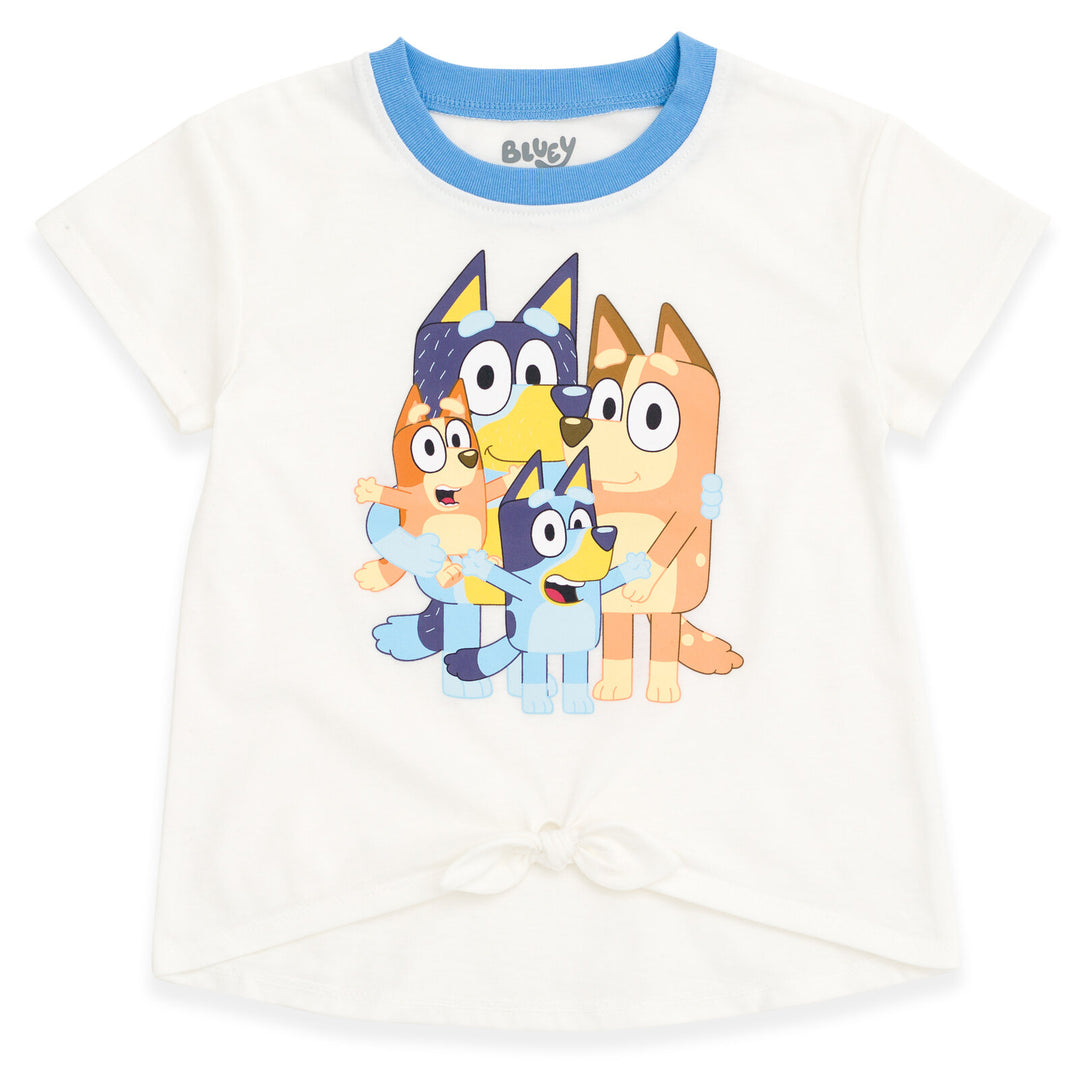 Bluey Girls' 2-Piece T-Shirt and Dolphin Shorts Set Family White