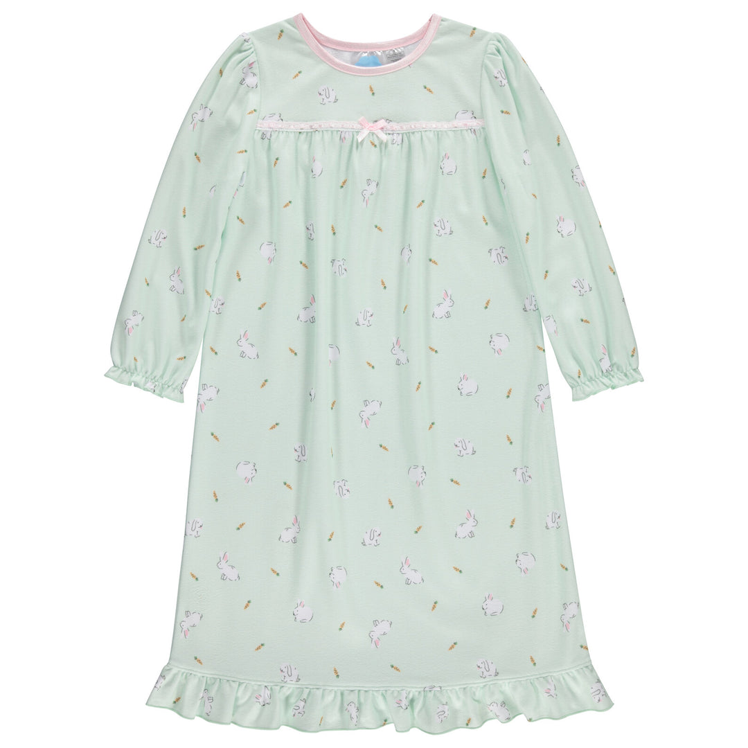 Dreamwave Girls' Long Sleeve Pajama Nightgown Mint Bunny Print