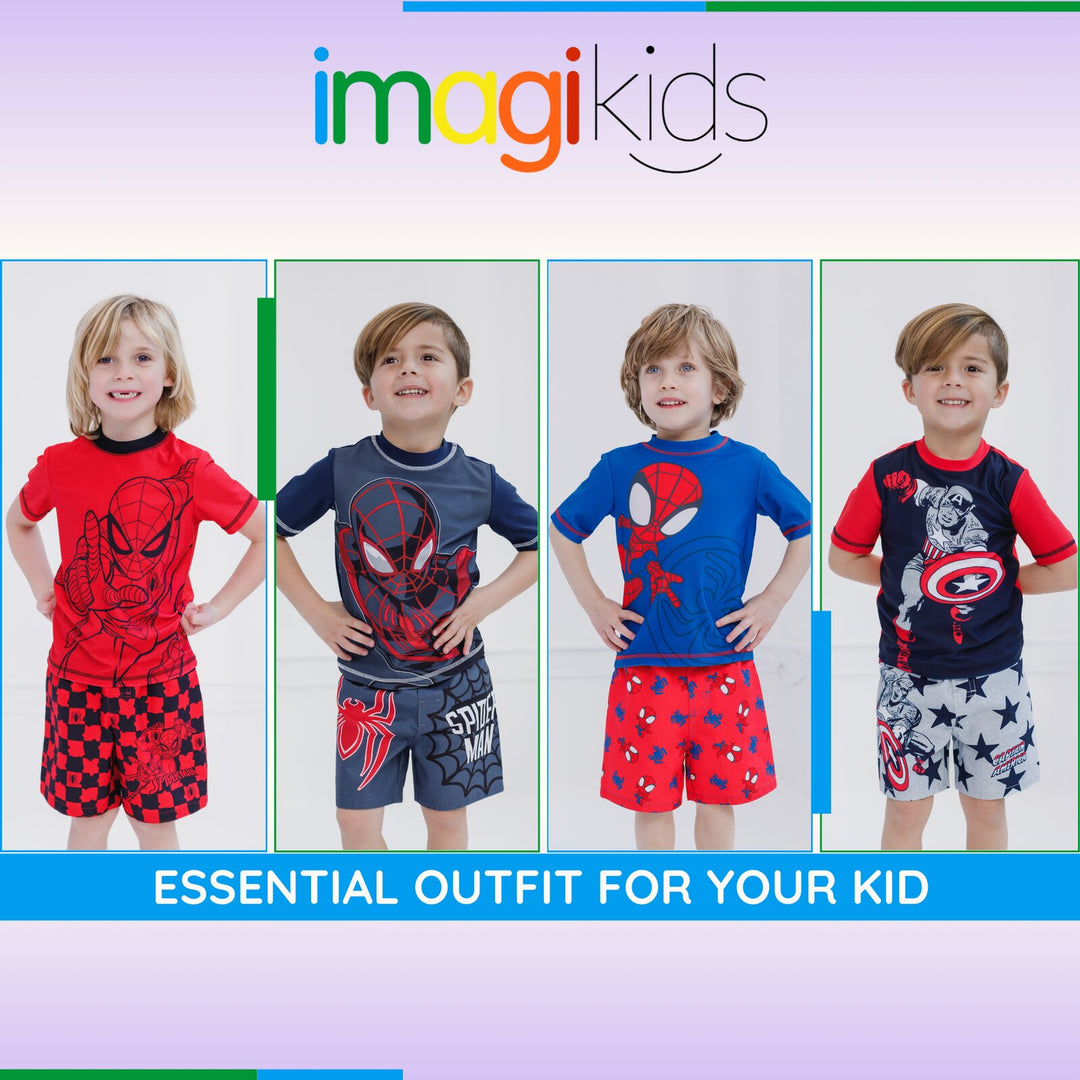 Marvel Spider-Man Boys' 2-Piece Rash Guard and Swim Trunks Set Red Black